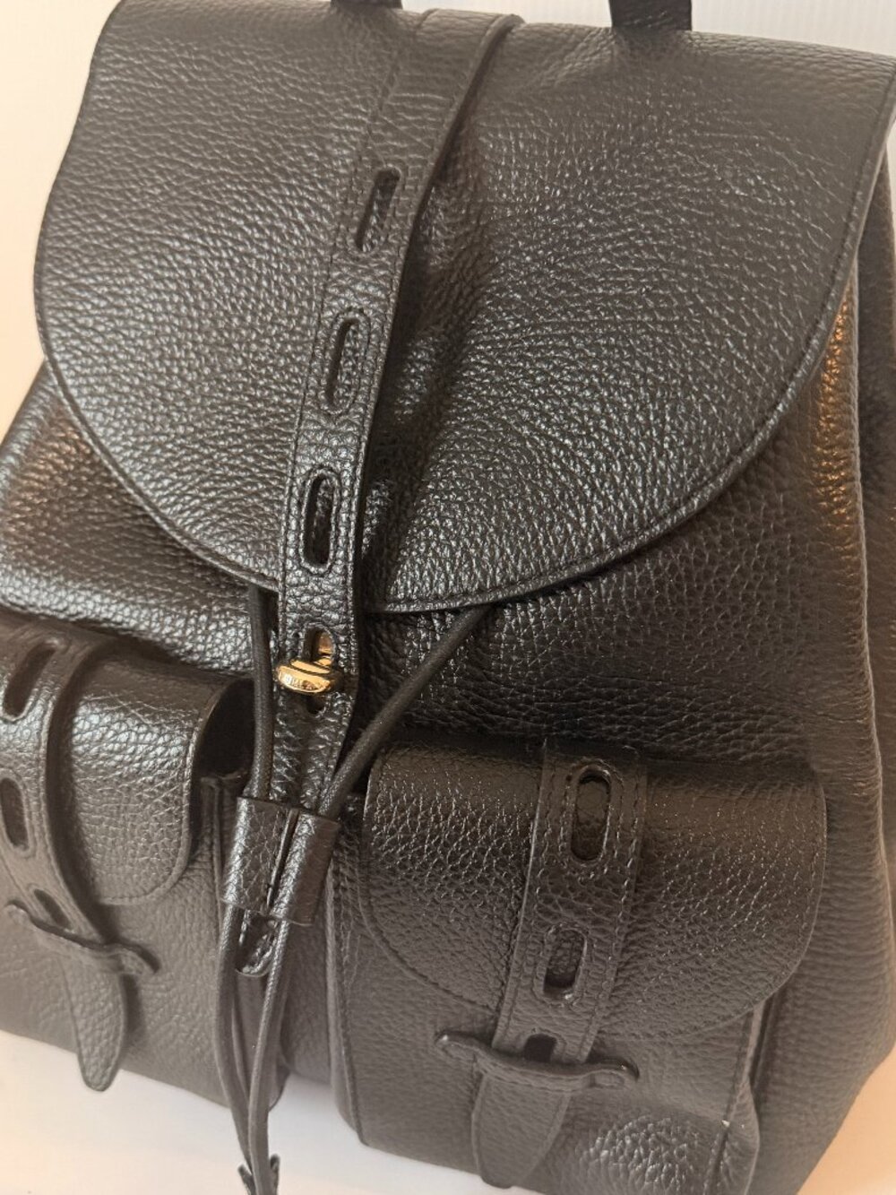 Auth FURLA Women's Backpack, Lightweight with Soft Pebbled Black Leather-Medium